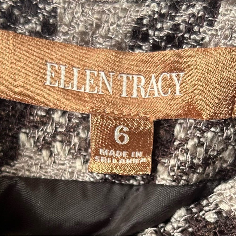 Ellen Tracy Size 6 Brown & Beige Gingham Tweed Skirt Suit Set Careerwear - Picture 6 of 7